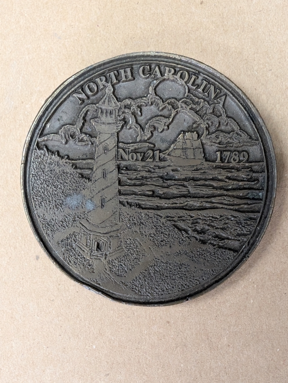 Vintage North Carolina Lighthouse Bronze Belt Buckle